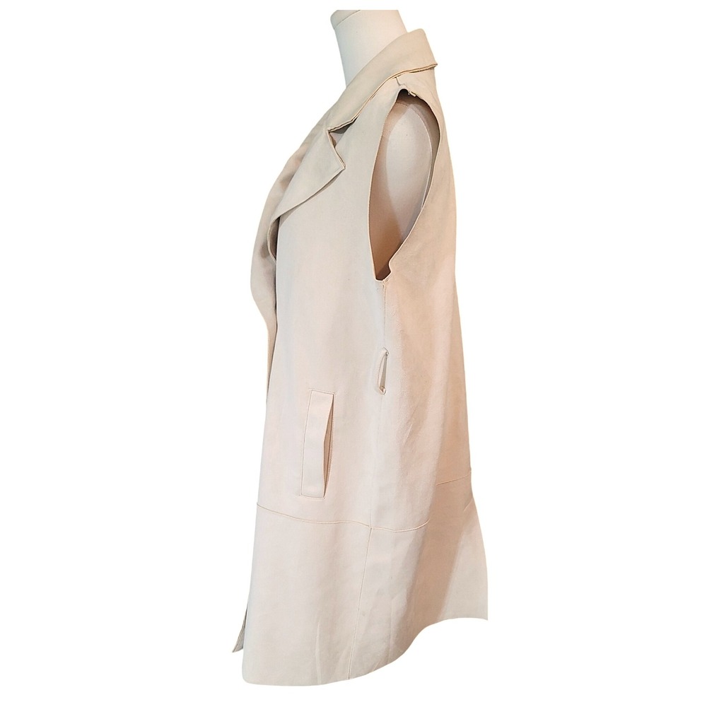Zara Sleeveless‎ Trench Vest Duster Coat Jacket Neutral Color Belted Modern - Picture 6 of 10